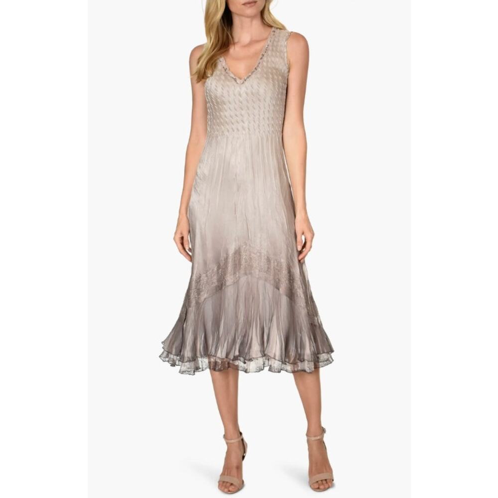 Komarov Beaded Charmeuse & Chiffon Tiered Ruffle Dress Size XL NWOT Nordstrom